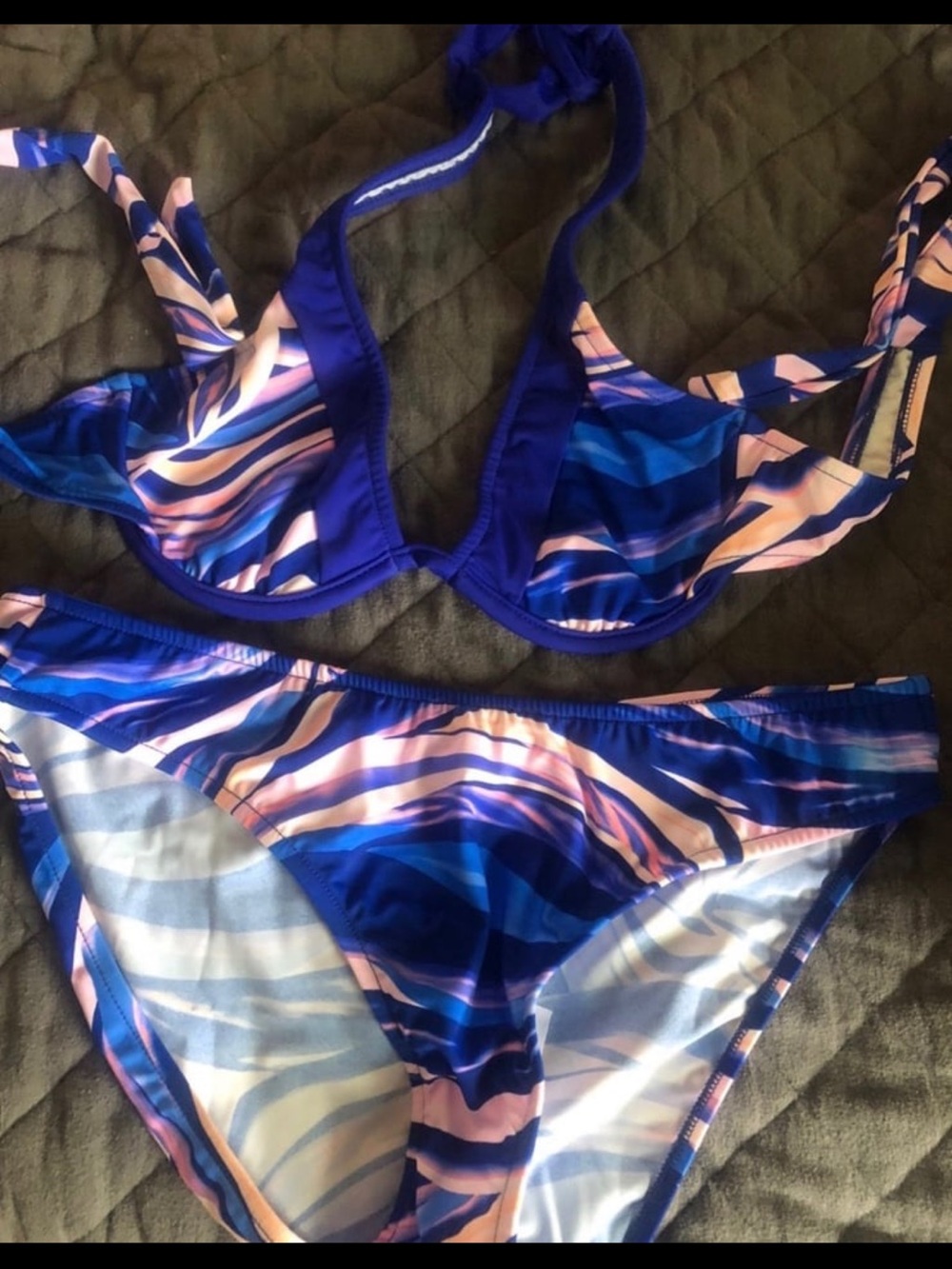 Blue & Pink Wave Print Bikini Set